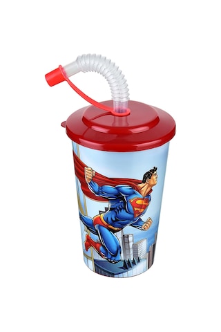 Süperman Kapaklı Pipetli Bardak 400 Ml