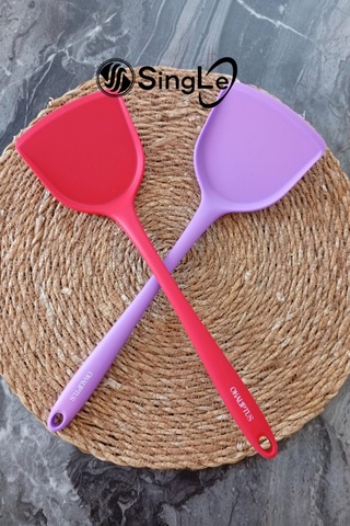 2 Adet Sert Uçlu Ekstra Geniş Ağızlı Silikon Spatula Mor&Kırmızı