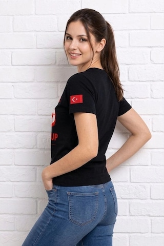 Wear Vexel Kadın Türkiye World Cup 2026 Baskılı Tişört Futbol Temalı Forma T-shirt - Siyah Siyah