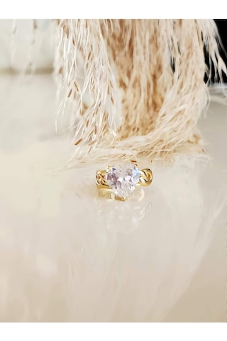 Kalp Model Zirkon Taşlı Model Gold Renkli Kıkırdak Sıkıştırmalı Küpe Earcuff
