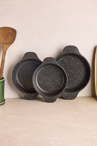 Progranito Döküm 3'lü Sahan Seti 16-18-20 Cm Siyah