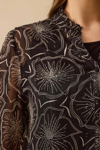 Galaxi Kadın Büyük Beden Çiçek Desenli Şifon Gömlek 4016 Siyah Siyah
