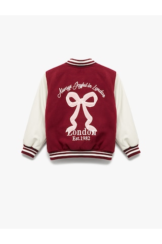 Koton Şardonlu İşleme Detaylı Uzun Kollu Bomber Kolej Ceket Bordo 6wmg20020aw Bordo