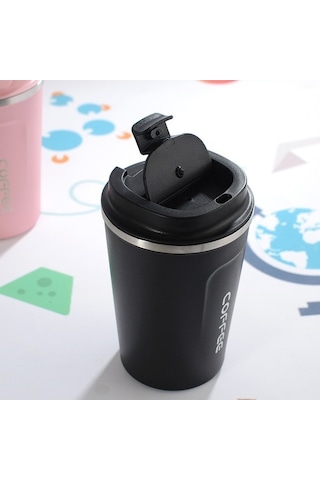 Novahub Çift Paslanmaz Çelik 304 Kahve Kupası Araba Termos Kupası Seyahat Termo Kupası 380ml, Pratik Tasarım Siyah