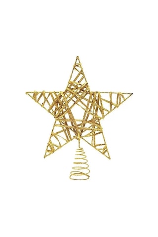 Yılbaşı Ağaç Tepeliği Çam Ağacı Tel Simli Yıldız Tepelik Gold 26 Cm 5 Köşeli Yıldız
