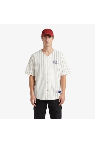 Karl Kani Cursive Varsity Pinstripe Cropped Baseball Erkek Beyaz Gömlek Km261-018-1 Çok Renkli