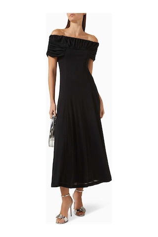 Eegen Studio Rahat Fitli Marrgot Örgü Midi Elbise - Off Shoulder, Şık Ve Çok Yönlü Tasarım Siyah