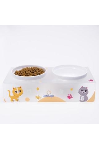 Petmagic Akrilik Pleksi Evcil Hayvan Renkli Seramik Kaseli Kedi Köpek Mama Su Kabı Mat