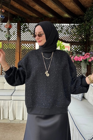 Rabia Şamlı Tüvit Sweat Siyah Normal