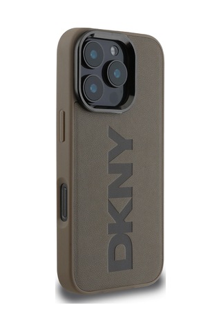 Apple iPhone 16 Pro Max Uyumlu Kılıf Dkny Lisanslı Magsafe Şarj Özellikli Pu Deri Plain Kapak Kahverengi