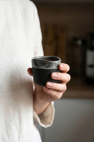 Must Bej/mavi Stoneware El Yapımı Mug & Türk Kahvesi Karışık 2li Set 8632 Siyah Beyaz