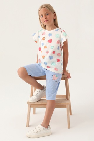 Rolypoly Strawberry Krem Kız Çocuk Kapri Takım 5274-42950 Krem - Mavi