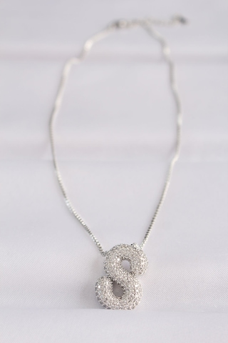 316l Çelik Zincirli Zirkon Taşlı S Harfli Silver Renk Bubble Kolye - Tj-bko8590