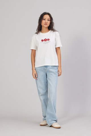 Nisan Nar Baskılı Pamuklu Bisiklet Yaka T-shirt Ekru