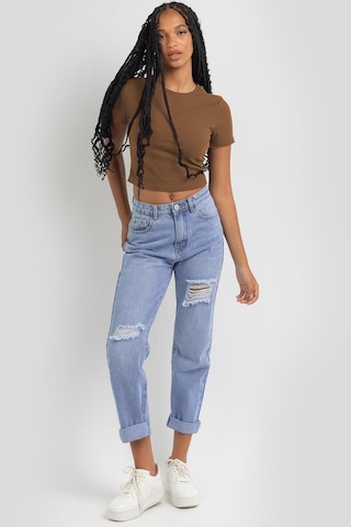 Madmext Kahverengi Basic Crop Kadın Tişört Mg1772-kahverengi Kahverengi