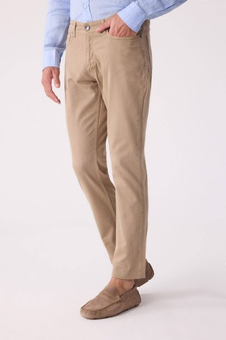 Erkek Bej Slim Fit Üst Cep Kanvas Pantolon