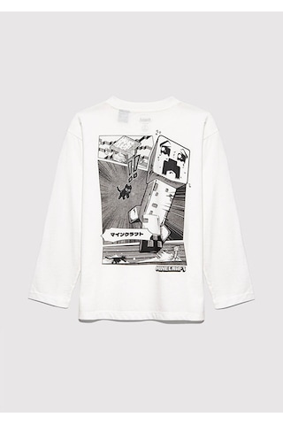 Mavi Minecraft Baskılı Beyaz Erkek Çocuk T-shirt M6610378-70057 Beyaz