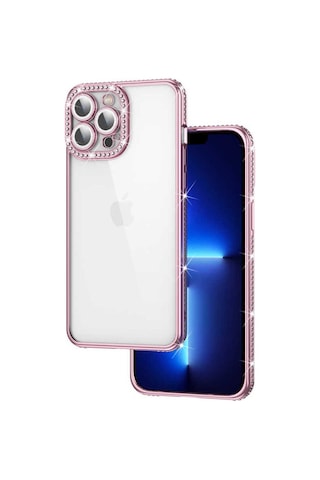Apple Uyumlu iPhone 12 Pro Max Kılıf Kamera Korumalı Taşlı Zore Mina Kapak Rose Gold