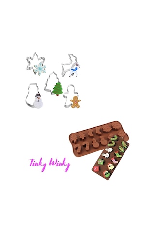 Yılbaşı Silikon Kalıp + Kurabiye Kalıbı Seti Noel Baba Christmas Şeker Hamuru Çikolata Kalıbı Çok Renkli