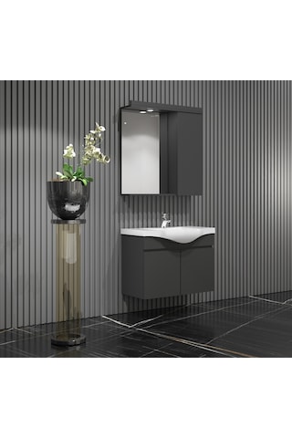 Yıldız Banyo Dolabı Takımı 65 Cm Komple Renkli Antrasit Gri Mat Antrasit - Gri