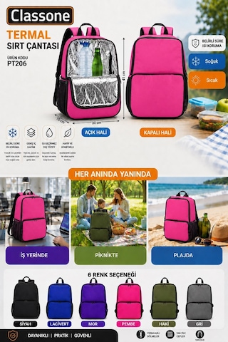 Classone Xyz Pt206 Sıcak-soğuk Termal Günlük Kullanım Sırt Plaj Çantası Pembe
