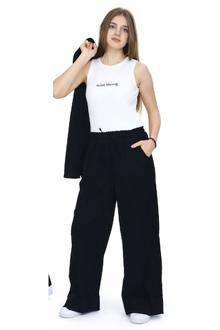 Irem Kız Çocuk Gabardin Kumaş Ceket Pantolon Askılı Badi Siyah Renk Oversize Kalıp Tarz Üçlü Takım Siyah