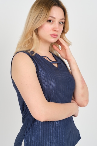 Ella Camelia Kadın Yaka Detaylı Parlak Kumaş Kolsuz Bluz 23e045 Lacivert Lacivert