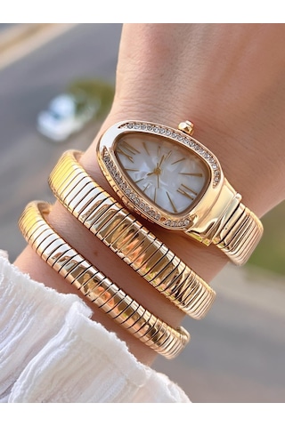 Coliseum Dolamalı Yılan Model Özel Tasarım Vintage Seri Kadın Kol Saati Cl.y001.m5 Sarı