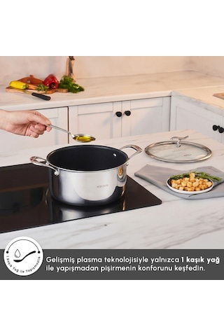 Karaca Plasma Steel 316+ 3Ply Yanmaz Yapışmaz Çelik Tencere 24 cm