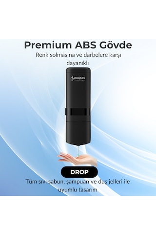 Mulpex 480 Ml Siyah Duvara Monte Sıvı Sabun Dispenseri Premium Kalite Abs Gövde, Anahtarlı, Şık Ve Güvenli Siyah
