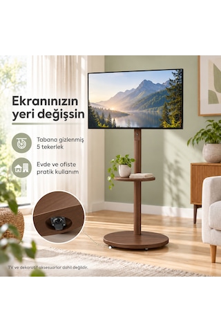 Npo Std3811 17 37" Ahşap Kayın Tekerlekli Raflı Dikey/yatay Açı Ayarlı Mobil Monitör Ve Tv Standı Diğer