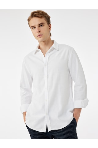 Koton Pamuklu Uzun Kollu Klasik Yaka Slim Fit Gömlek Beyaz 6wam60161hw Beyaz