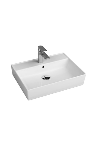 Aqua Bagno Plan Tezgah Üstü Kare Lavabo Beyaz 60 x 45 CM