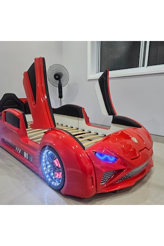 Lambo - Kapılı, Koltuklu Arabalı Yatak, Premium, Kırmızı Tek Kişilik