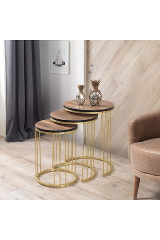 Roma Gold Metal Ayaklı Ceviz Kaplama Mdf'Li Zigon Sehpa