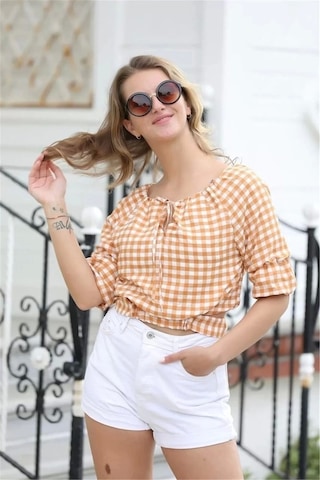 Lodmela Bağlama Detaylı Crop Bluz 1736sarı