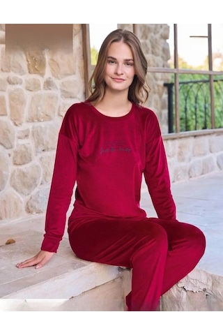Pijamoni Kadın Kışlık Bisiklet Yaka Likralı Soft Kadife Pijama Takımı 4200/11 - 1 Adet 001