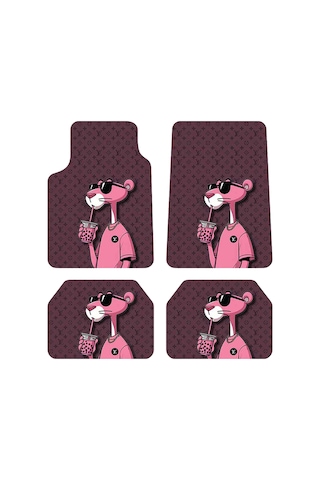 Oem Pink Panther Monogram Tasarımlı 4 Parça Üniversal Halı Paspas Seti