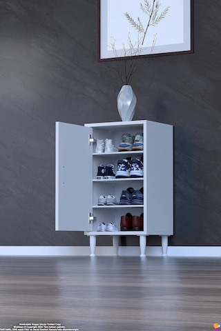 Bulut Ayakkabılık - Kapaklı 3 Raf 4 Bölmeli Dar Alanlar İçin Çok Amaçlı Dolap 50 Cm Beyaz