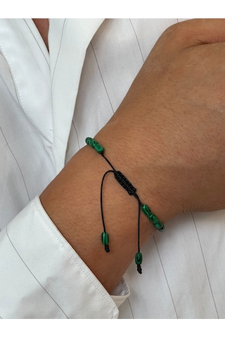 14 Ayar Altın Burgu Altın Detaylı Doğal Malahit Taşlı Tasarım Altın Bileklik Altın