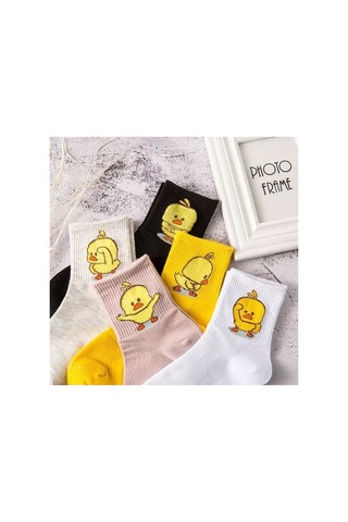 Worthy Socks 5 Çift Unisex Renkli Çeşitli Desenli Yıkamalı Civciv Kolej Tenis Çorap