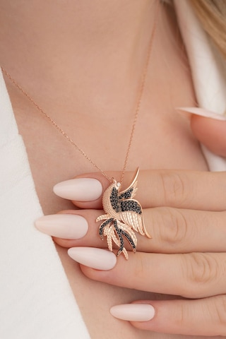 Zümrüdü Anka Kuşu Simurg Kadın Gümüş Kolye Büyük Boy Rose Model