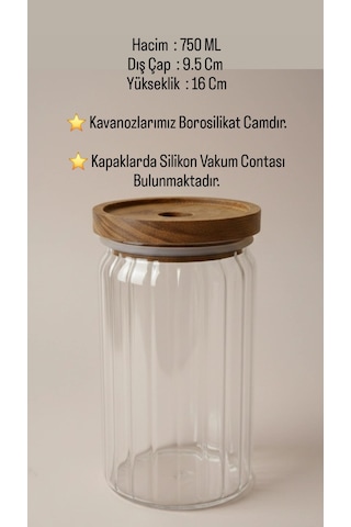 750 Ml Akasya Kapaklı Yuvarlak Cam Kavanoz Yuvarlak Baharat & Erzak Saklama Kabı Açık Kahverengi - Şeffaf