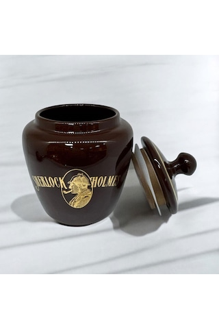 Sherlock Holmes El Yapımı Seramik Pipo Tutun Kavanozu Kahve Large