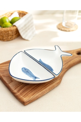 Madame Coco Marine 2 Parça Sunum Tabağı Taba0000000118 Sunum Tabağı-mavi/beyaz