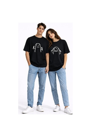 Nevermind Saç Yolma Temalı Çift Kombini Oversize Unisex Tişört Sevgili Tişö Siyah