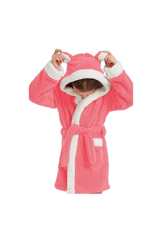 Maisonart Bunny Kapşonlu Unisex Wellsoft Çocuk Peluş Sabahlık Bornoz Pembe 4-5 Yaş Pembe