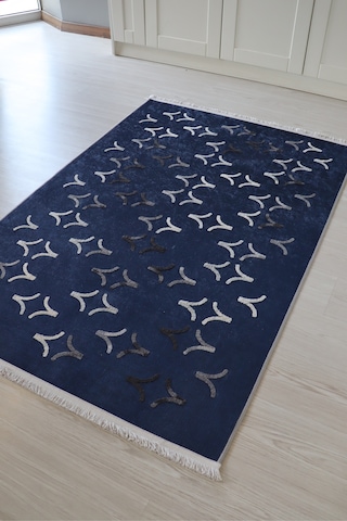 Arte Nakışlı Mavi Kilim Dekoratif Salon Halısıyıkanabili Mavi
