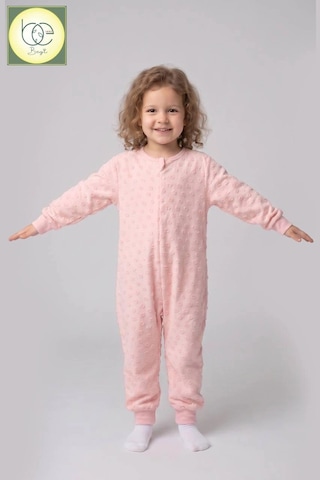 Begi Kadife Kumaş Uzun Kollu Çocuk Uyku Tulumu %100 Pamuk Kumaş 1.5 Tog Pembe