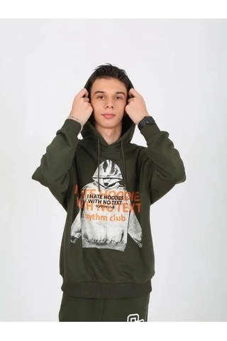 Marions Erkek Çocuk Kapüşonlu Not Hoodies Yazılı Sweatshirt-15230 Haki